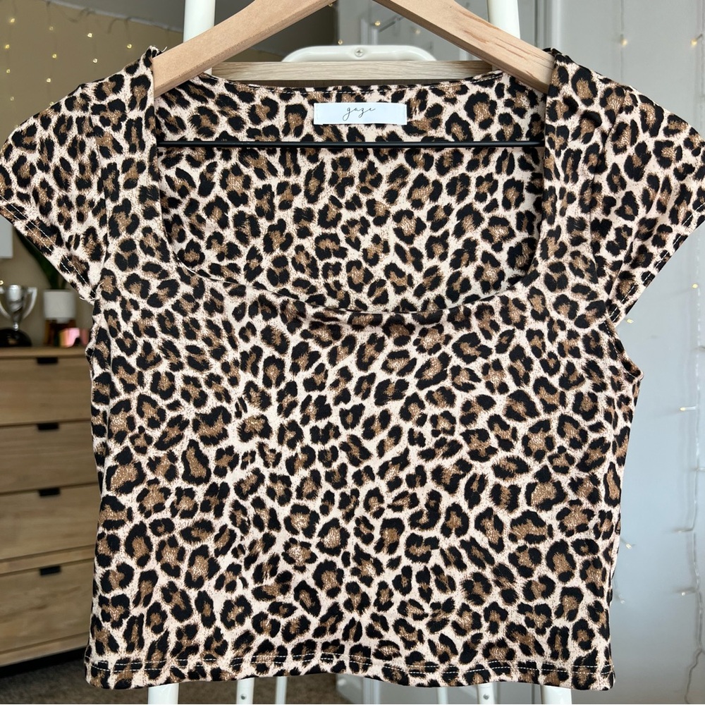 Gaze Leopard Print Square Neck Crop Top Size Small